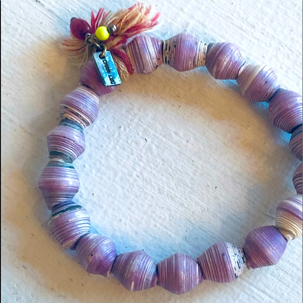 Chan Luu Purple Beaded Elastic Tassel Bracelet